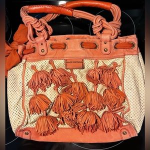 Juicy couture leather daydreamer with orange pom poms vintage